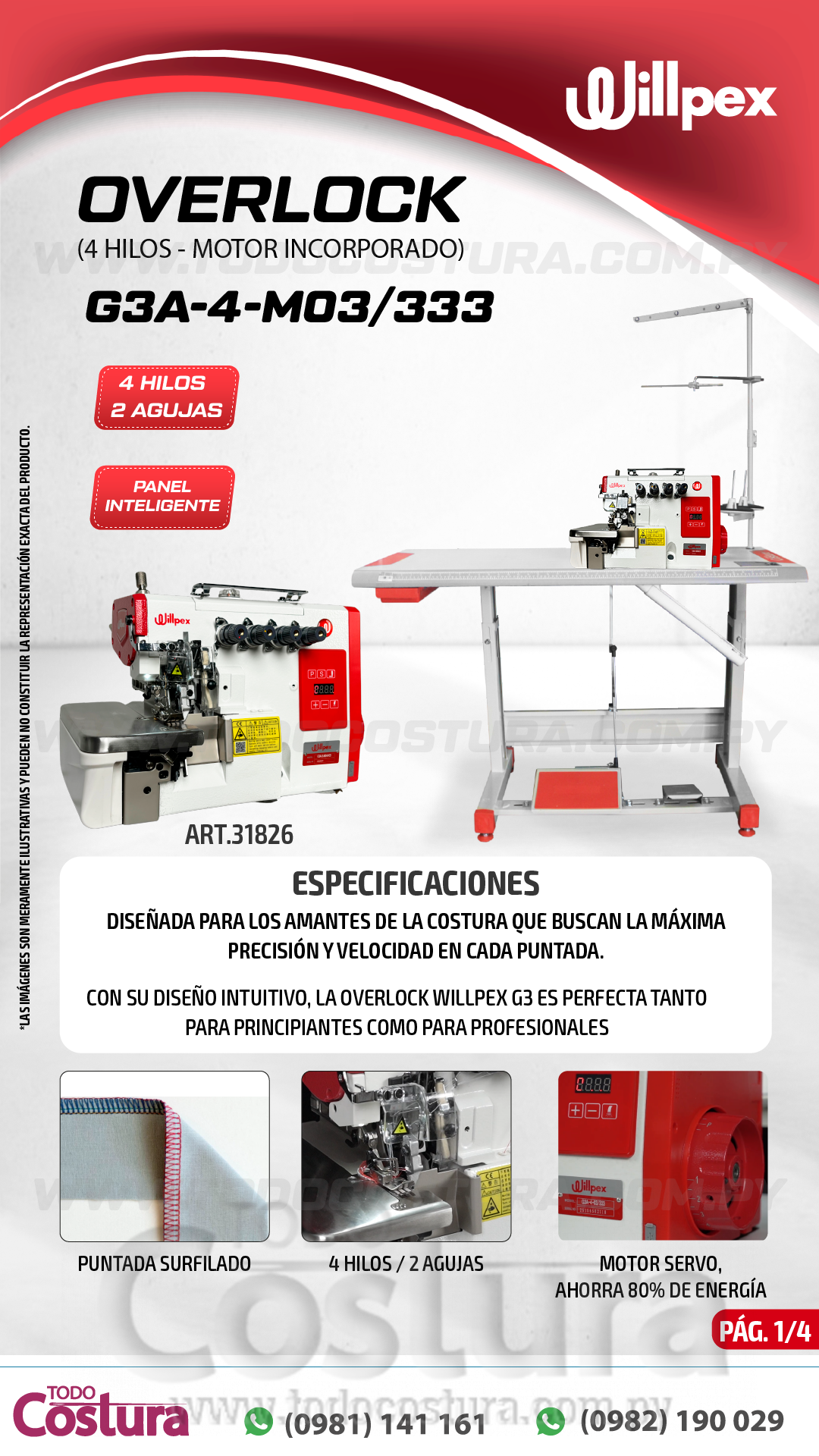 OVERLOCK (4 HILOS) WILLPEX G3A-4-M03/333 (MOTOR INCORPORADO)